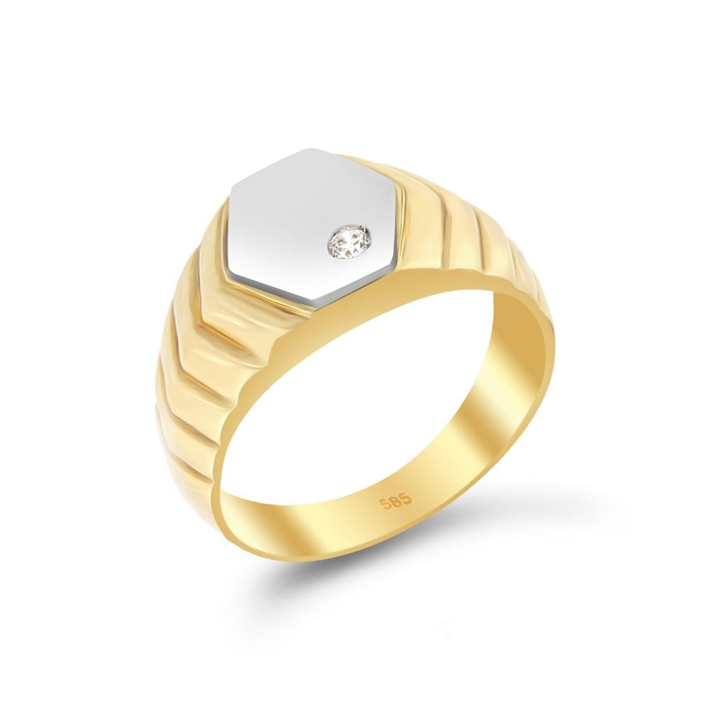 Ανδρικό δαχτυλίδι κίτρινο χρυσό ζιργκόν D11400573
