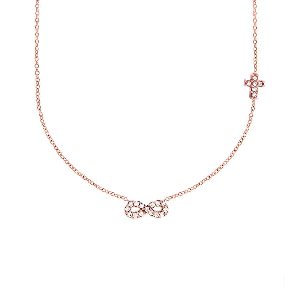 γυναικείο ροζ χρυσό κολιέ άπειρο σταυρός KL11300235