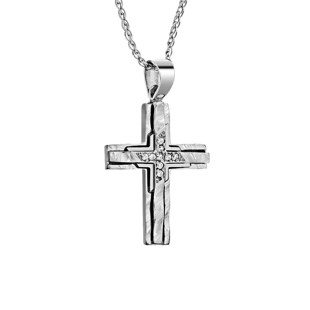 λευκόχρυσος γυναικείος σταυρός ζιργκόν ST11200418