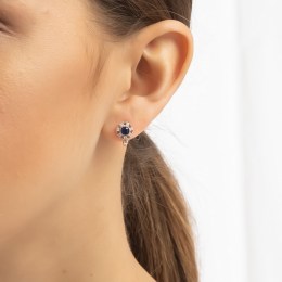 ασημένια γυναικεία σκουλαρίκια μπλε ζιργκόν SK21200249(a)