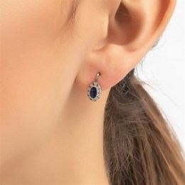 γυναικεία ασημένια σκουλαρίκια μπλε ροζέτα SK21200263(b)