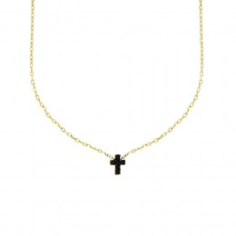 γυναικείο κίτρινο χρυσό κολιέ μαύρος σταυρός KL11100157