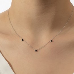 γυναικείο λευκόχρυσο κολιέ μαύρα ζιργκόν KL11200546(b)