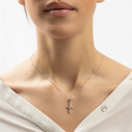 γυναικείος ασημένιος σταυρός λευκά ζιργκόν ST21200007(a)