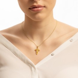 γυναικείος κίτρινος χρυσός σταυρός διπλής όψης ST11101136(b)