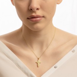 γυναικείος κίτρινος χρυσός σταυρός διπλής όψης ST11101136(c)