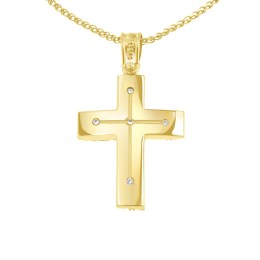 γυναικείος κίτρινος χρυσός σταυρός δύο όψεων ST11101010(a)