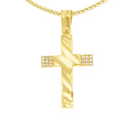 γυναικείος κίτρινος χρυσός σταυρός δύο όψεων ST11101067(a)