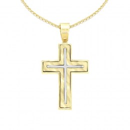 γυναικείος κίτρινος χρυσός σταυρός δύο όψεων ST11400945(a)