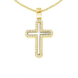 γυναικείος κίτρινος χρυσός σταυρός δύο όψεων ST11401012