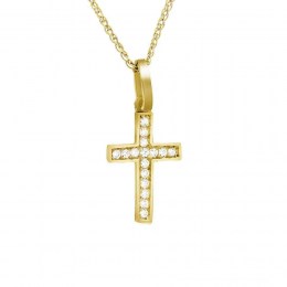 Γυναικείος κίτρινος χρυσός σταυρός ζιργκόν ST11100162 