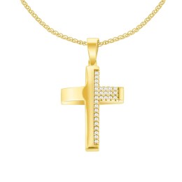 γυναικείος κίτρινος χρυσός σταυρός ζιργκόν ST11101181