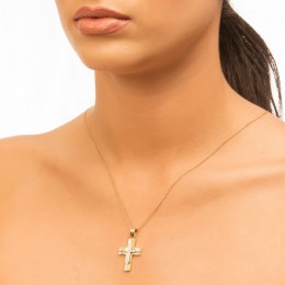 γυναικείος κίτρινος χρυσός σταυρός ζιργκόν ST11400057(a)
