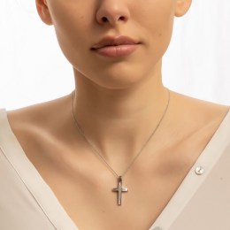 γυναικείος λευκόχρυσος σταυρός διπλής όψεως ST11200969(b)