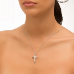 γυναικείος λευκόχρυσος σταυρός ζιργκόν ST11200746(a)