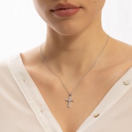γυναικείος λευκόχρυσος σταυρός ζιργκόν ST11200950(a)
