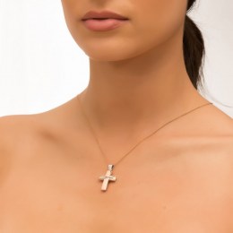 γυναικείος ροζ χρυσός σταυρός διπλής όψεως ST11300262(b)