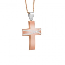 γυναικείος ροζ χρυσός σταυρός διπλής όψεως ST11300262