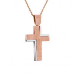 γυναικείος ροζ χρυσός σταυρός διπλής όψεως ST11300269