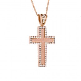 γυναικείος ροζ χρυσός σταυρός ζιργκόν ST11300268