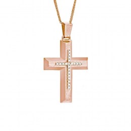 γυναικείος ροζ χρυσός σταυρός ζιργκόν ST11300278