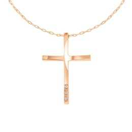 γυναικείος ροζ χρυσός σταυρός ζιργκόν ST11300801