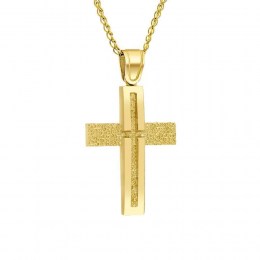 γυναικείος σταυρός κίτρινος χρυσός δύο όψεων ST11100442(a)