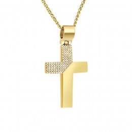 γυναικείος σταυρός κίτρινος χρυσός ζιργκόν ST11100430