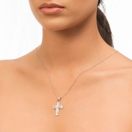 Γυναικείος σταυρός λευκόχρυσος ζιργκόν ST11200042(a)
