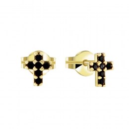 κίτρινα χρυσά καρφωτά σκουλαρίκια σταυρός SK11100382