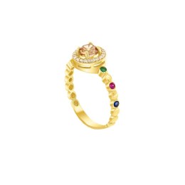 κίτρινο χρυσό δαχτυλίδι πολύχρωμες πέτρες D11101004