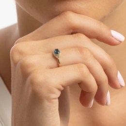 κίτρινο χρυσό γυναικείο δαχτυλίδι μπλε ζιργκόν D11101026(b)