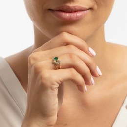 κίτρινο χρυσό γυναικείο δαχτυλίδι πράσινο ζιργκόν D11101023(a)