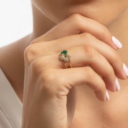 κίτρινο χρυσό γυναικείο δαχτυλίδι πράσινο ζιργκόν D11101023(b)