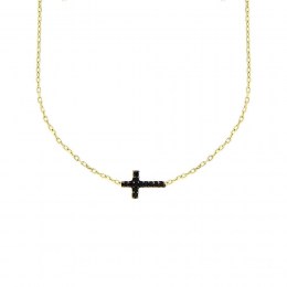 κίτρινο χρυσό γυναικείο κολιέ μαύρος σταυρός KL11100178