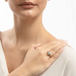 κίτρινο χρυσό μονόπετρο δαχτυλίδι ροζέτα D11400305(α)