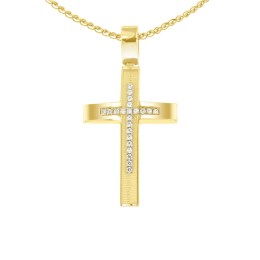 κίτρινος χρυσός γυναικείος σταυρός δύο όψεων ST11101110