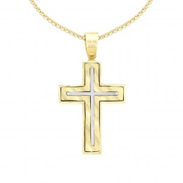 κίτρινος χρυσός γυναικείος σταυρός δύο όψεων ST11400947(a)