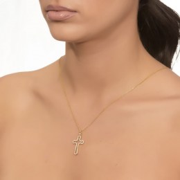 κίτρινος χρυσός γυναικείος σταυρός ζιργκόν ST11100252(a)