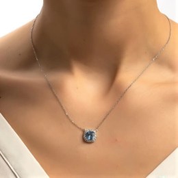 κολιέ λευκόχρυσο γυναικείο γαλάζια πέτρα KL11200441(b)