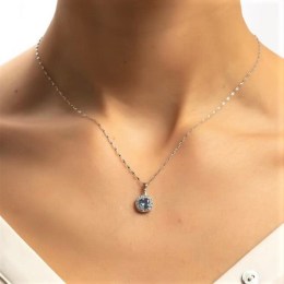 κολιέ λευκόχρυσο γυναικείο γαλάζια πέτρα KL11200451(b)