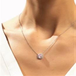 κολιέ λευκόχρυσο γυναικείο ροζ πέτρα KL11200438(b)