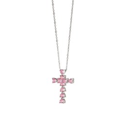 Κολιέ Loisir Happy Hearts ασημί σταυρό ροζ καρδιές 01L15-01682