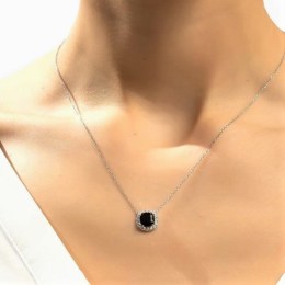 λευκόχρυσο γυναικείο κολιέ μαύρη πέτρα KL11200433(b)