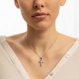 λευκόχρυσος γυναικείος σταυρός διπλής όψεως ST11200970(b)