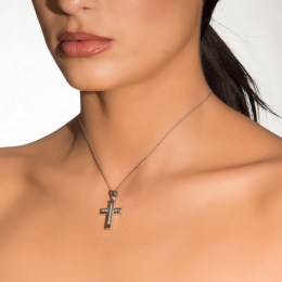 λευκόχρυσος γυναικείος σταυρός διπλής όψης ST11200515(b)