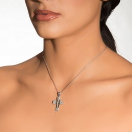 λευκόχρυσος γυναικείος σταυρός ζαγρέ σχέδια ST11200393(a)