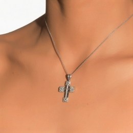 λευκόχρυσος γυναικείος σταυρός ζαγρέ σχέδια ST11200393(b)