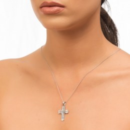 λευκόχρυσος γυναικείος σταυρός ζιργκόν ST11200048(a)
