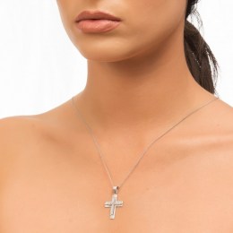 λευκόχρυσος γυναικείος σταυρός ζιργκόν ST11200051(a)